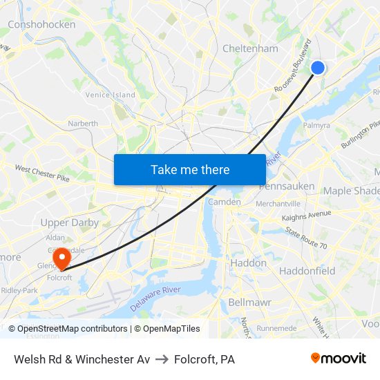 Welsh Rd & Winchester Av to Folcroft, PA map