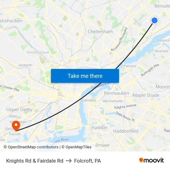 Knights Rd & Fairdale Rd to Folcroft, PA map