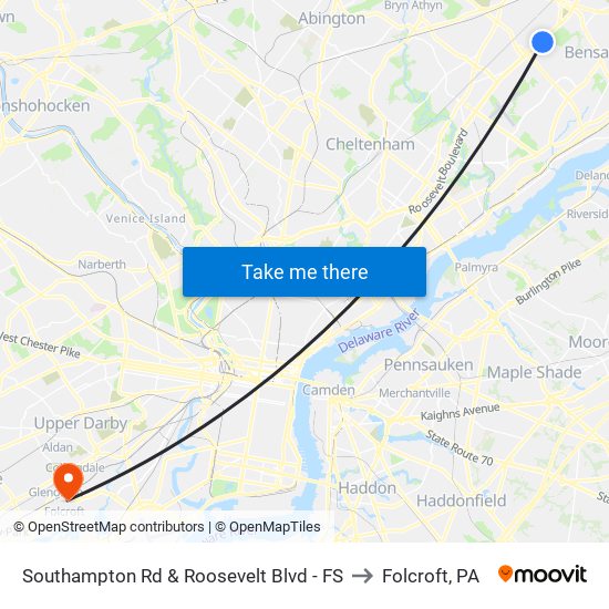 Southampton Rd & Roosevelt Blvd - FS to Folcroft, PA map