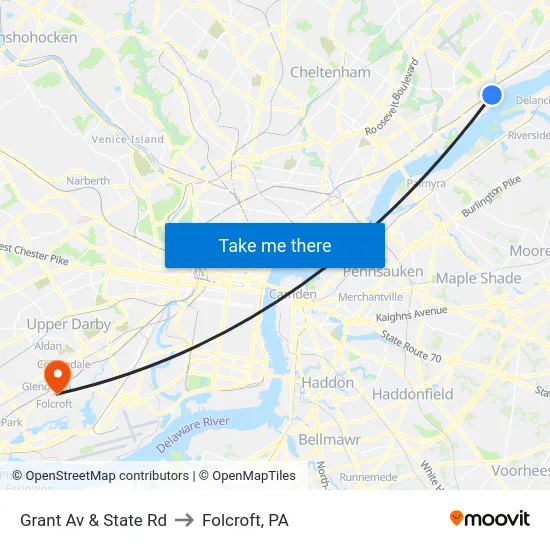 Grant Av & State Rd to Folcroft, PA map