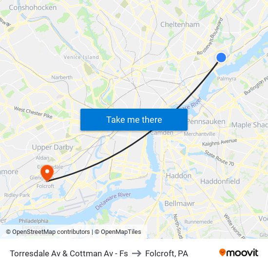 Torresdale Av & Cottman Av - Fs to Folcroft, PA map