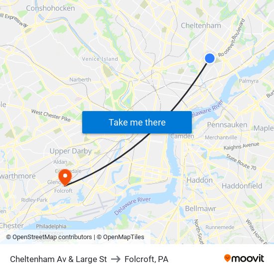 Cheltenham Av & Large St to Folcroft, PA map