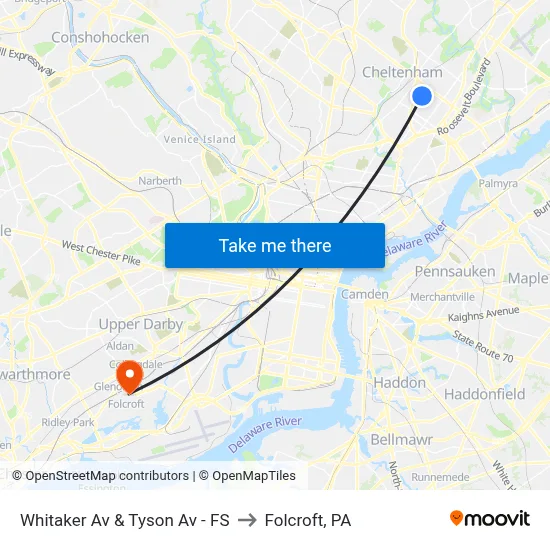 Whitaker Av & Tyson Av - FS to Folcroft, PA map