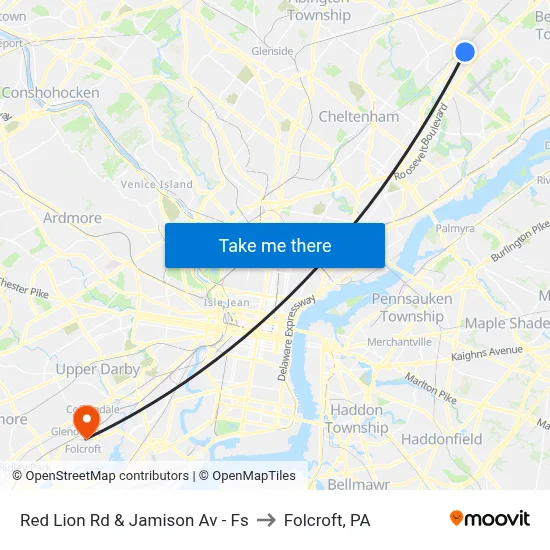 Red Lion Rd & Jamison Av - Fs to Folcroft, PA map