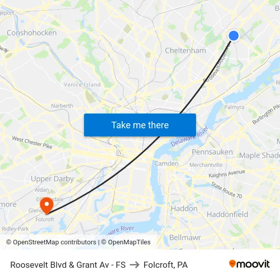 Roosevelt Blvd & Grant Av - FS to Folcroft, PA map