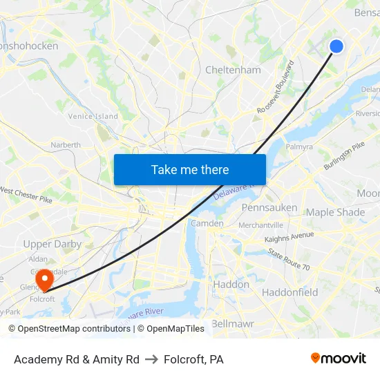 Academy Rd & Amity Rd to Folcroft, PA map