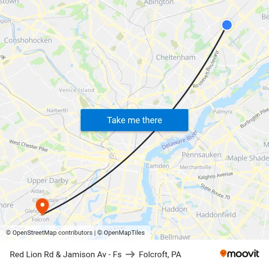 Red Lion Rd & Jamison Av - Fs to Folcroft, PA map