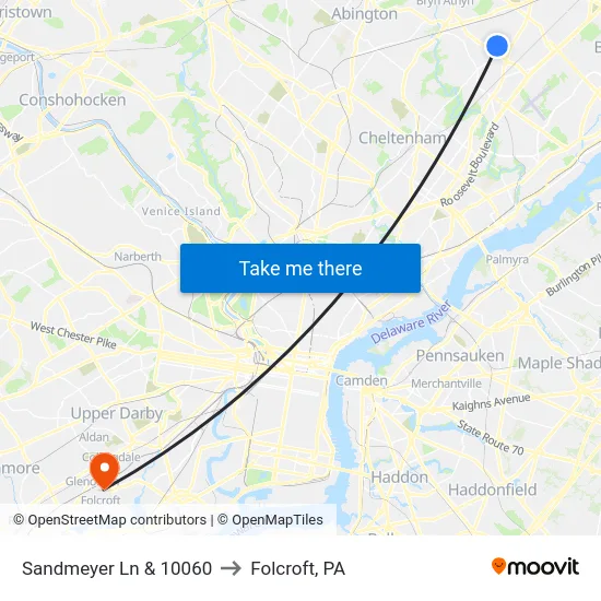 Sandmeyer Ln & 10060 to Folcroft, PA map
