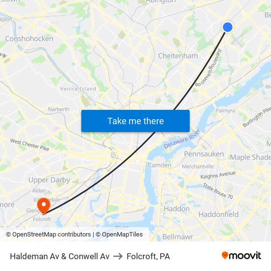 Haldeman Av & Conwell Av to Folcroft, PA map