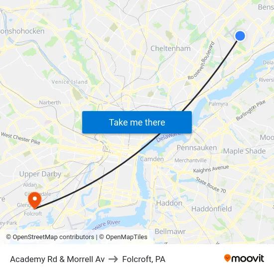 Academy Rd & Morrell Av to Folcroft, PA map