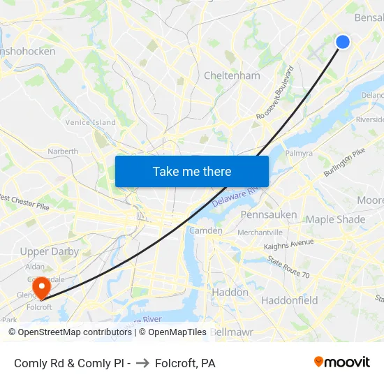 Comly Rd & Comly Pl - to Folcroft, PA map