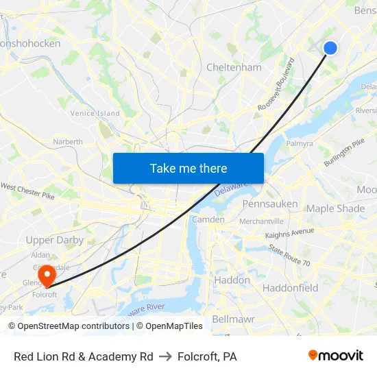 Red Lion Rd & Academy Rd to Folcroft, PA map