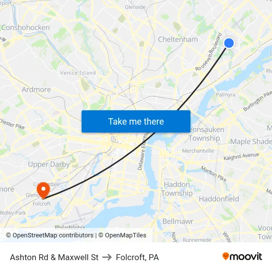 Ashton Rd & Maxwell St to Folcroft, PA map