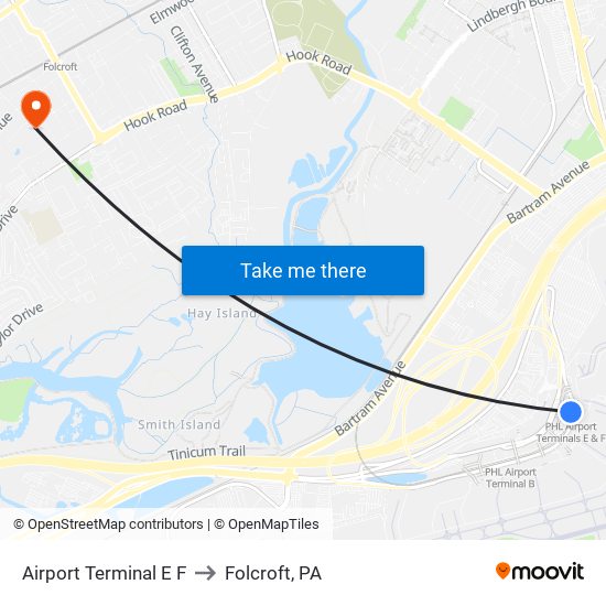 Airport Terminal E F to Folcroft, PA map