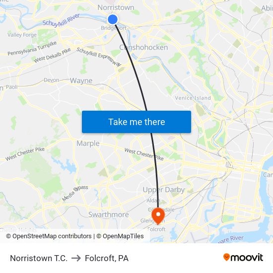 Norristown T.C. to Folcroft, PA map