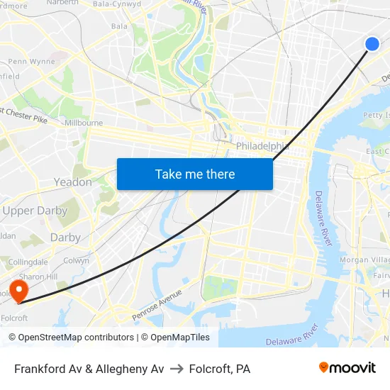 Frankford Av & Allegheny Av to Folcroft, PA map
