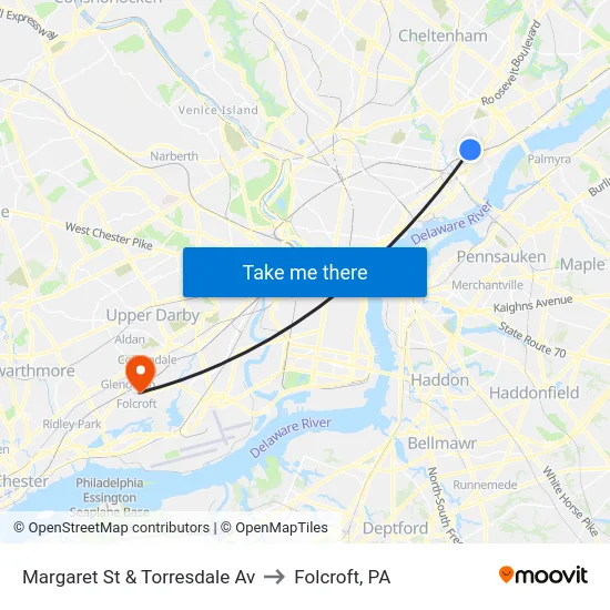 Margaret St & Torresdale Av to Folcroft, PA map