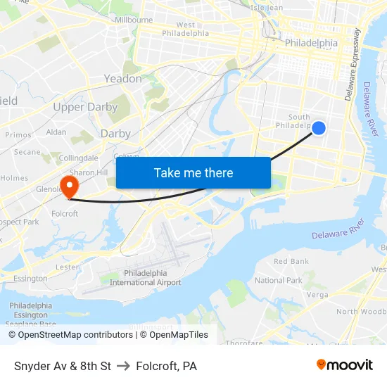 Snyder Av & 8th St to Folcroft, PA map