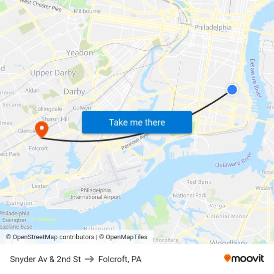 Snyder Av & 2nd St to Folcroft, PA map
