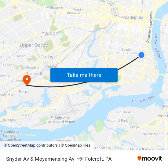 Snyder Av & Moyamensing Av to Folcroft, PA map