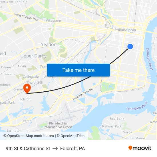 9th St & Catherine St to Folcroft, PA map