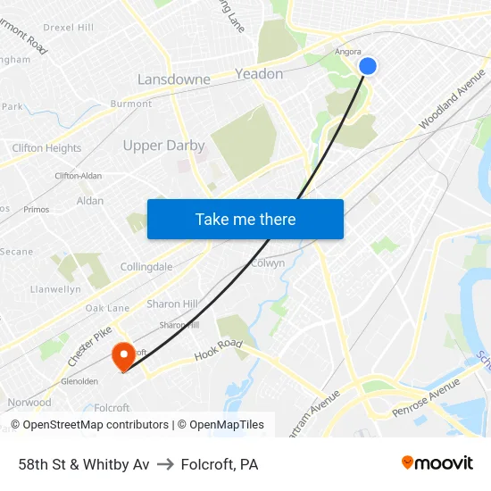 58th St & Whitby Av to Folcroft, PA map