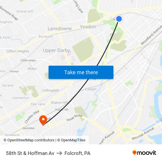 58th St & Hoffman Av to Folcroft, PA map