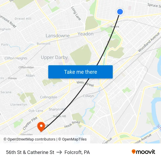 56th St & Catherine St to Folcroft, PA map