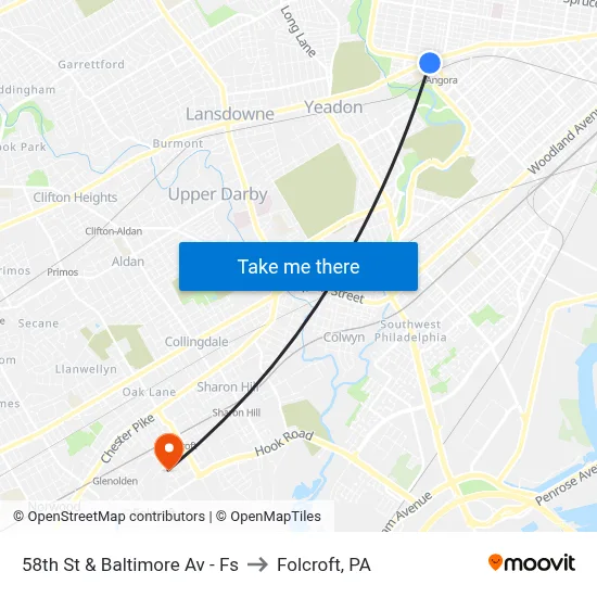 58th St & Baltimore Av - Fs to Folcroft, PA map
