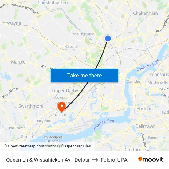 Queen Ln & Wissahickon Av - Detour to Folcroft, PA map