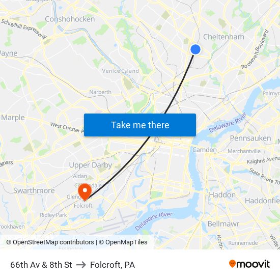 66th Av & 8th St to Folcroft, PA map