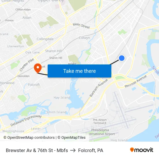 Brewster Av & 76th St - Mbfs to Folcroft, PA map
