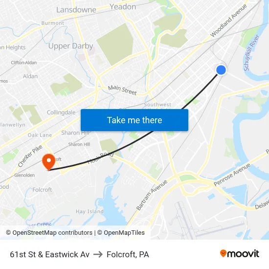 61st St & Eastwick Av to Folcroft, PA map