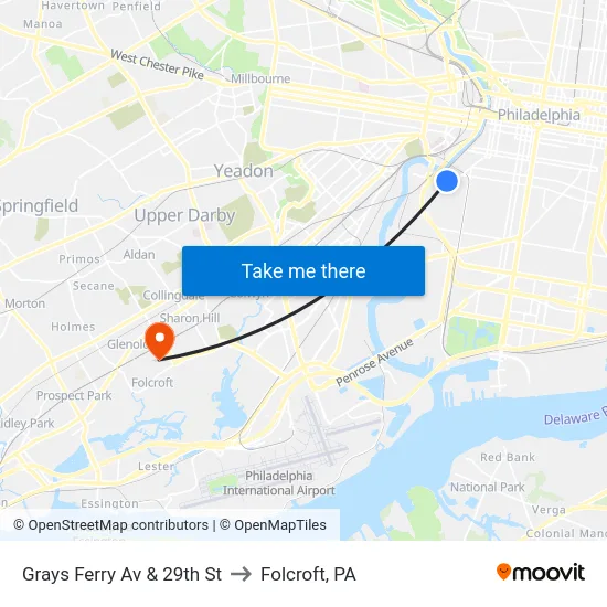 Grays Ferry Av & 29th St to Folcroft, PA map