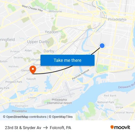 23rd St & Snyder Av to Folcroft, PA map