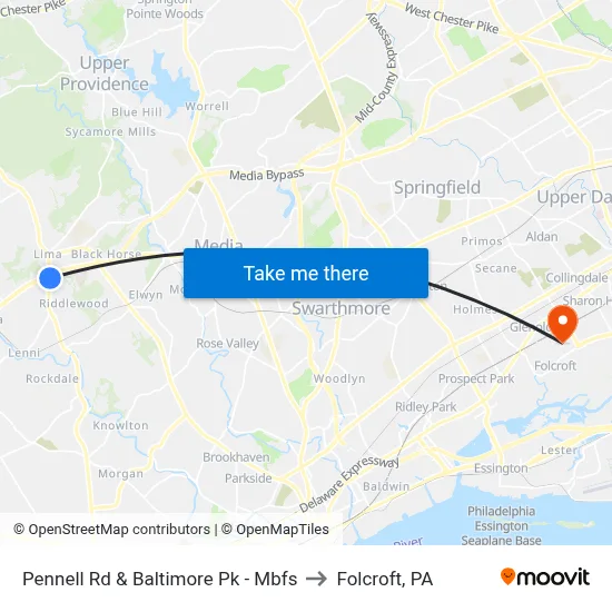 Pennell Rd & Baltimore Pk - Mbfs to Folcroft, PA map