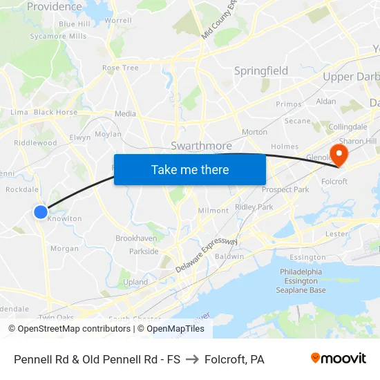 Pennell Rd & Old Pennell Rd - FS to Folcroft, PA map