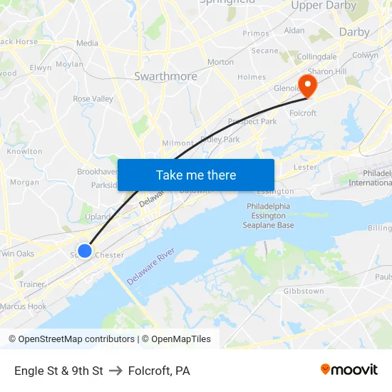 Engle St & 9th St to Folcroft, PA map