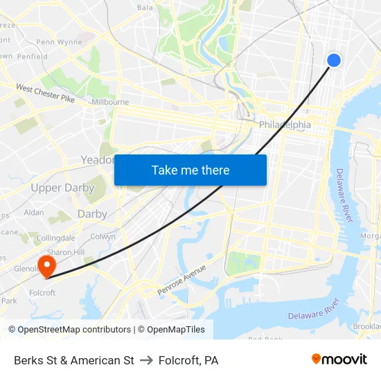 Berks St & American St to Folcroft, PA map