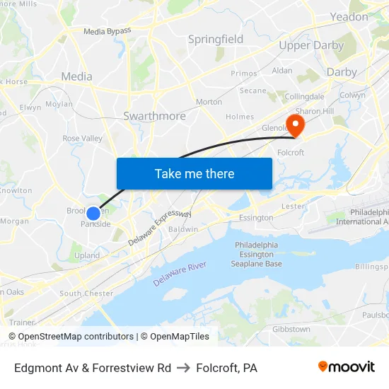 Edgmont Av & Forrestview Rd to Folcroft, PA map