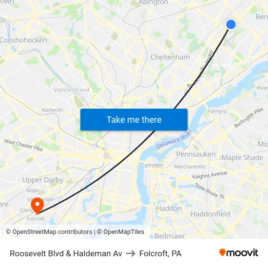 Roosevelt Blvd & Haldeman Av to Folcroft, PA map