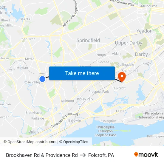 Brookhaven Rd & Providence Rd to Folcroft, PA map