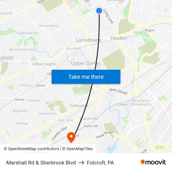 Marshall Rd & Sherbrook Blvd to Folcroft, PA map