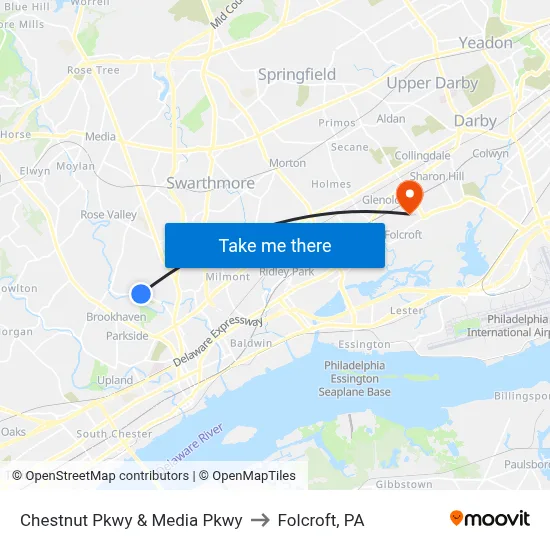 Chestnut Pkwy & Media Pkwy to Folcroft, PA map