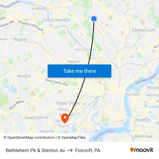 Bethlehem Pk & Stenton Av to Folcroft, PA map