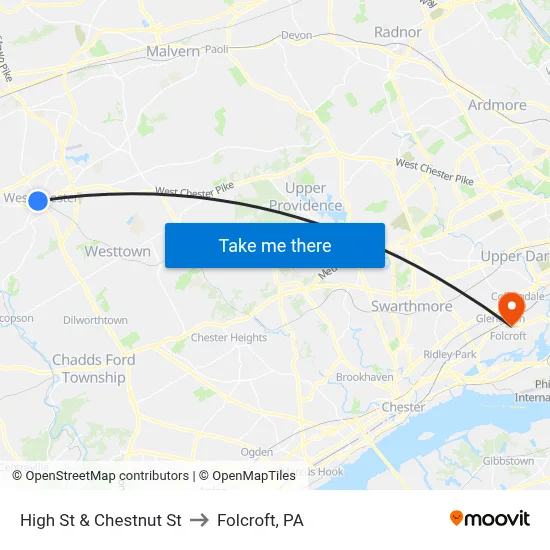 High St & Chestnut St to Folcroft, PA map