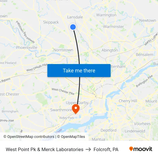 West Point Pk & Merck Laboratories to Folcroft, PA map
