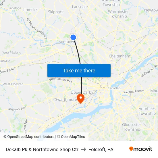 Dekalb Pk & Northtowne Shop Ctr to Folcroft, PA map