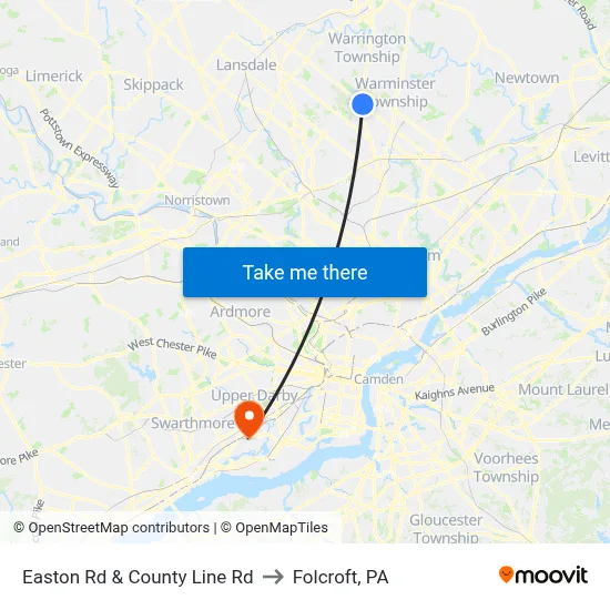 Easton Rd & County Line Rd to Folcroft, PA map