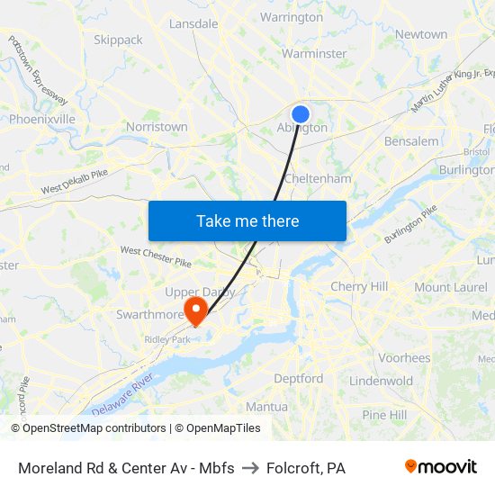 Moreland Rd & Center Av - Mbfs to Folcroft, PA map